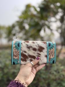 Nouveau portefeuille de sculpture usiné à la main de concepteur pochette portefeuille élégant en cuir véritable en fourrure de vachette multi-utilisations portefeuilles en cuir occidental - Product Image 3