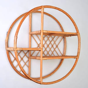 Multi Tier Circle Rattan <b>wall</b>-<b>mounted</b> <b>shelf</b> Natural Bamboo Grid Floating Rack Living Room Bedroom Decorative Hanging Storage Hol - Product Image 2