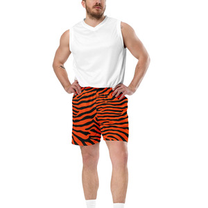 Men's Orange <b>Black</b> Striped Elastic <b>Waist</b> Shorts Mid Rise Casual Woven 100% Polyester Breathable Short <b>Pants</b> - Product Image 1