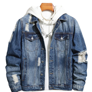 Spring Autumn New Trend Hip Hop <b>Men</b> <b>Denim</b> <b>Jacket</b> 100% Cotton Waterproof Breathable Fleece Casual Ripped Style <b>Men's</b> <b>Jacket</b> - Product Image 1