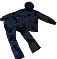 Logo personnalisé de haute qualité unisexe coton lourd bouffée impression Patchwork survêtements survêtement recadrée à capuche et pantalon de survêtement évasé ensemble hommes