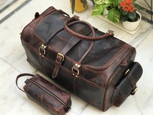 กระเป๋าหนังวัวแท้แบบดัฟเฟิล สำหรับเดินทาง น้ำหนักเบา พกพาสะดวก สไตล์วินเทจ แฟชั่น ซิปปิด ความจุขนาดใหญ่ 36-55 ลิตร - Product Image 5