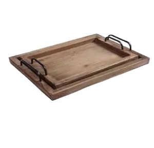 Old Style Wooden Serving Tray Rectangle Solid Wood Minimalist Design Durable Handmade Artisan Finish Multipurpose Dining <b>Plate</b> - Product Image 1
