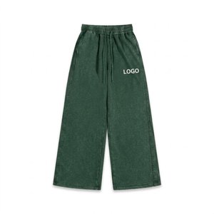 Custom Men's 320 GSM 100% Cotton Vintage Washed Oversized Sweat <b>Pants</b> With Rhinestone Graphic Detail Streetwear - Product Image 2