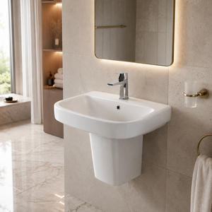 Hexa <b>Set</b> Water Resistant Ceramic Modern Half Washbasin Pedestal for Bathroom Vanities Hotel Hospital & Apartment Use - Product Image 2