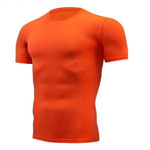 T-shirt à manches courtes pour homme, col rond, séchage rapide, coupe ajustée, uni, bleu marine foncé, polyester - Product Image 5