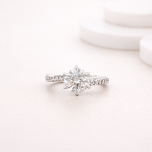 Shiny <b>925</b> Sterling <b>Silver</b> <b>with</b> VVS Moissanite Diamond Pave <b>Ring</b> Classic Engagement Jewelry Gift For Her - Product Image 1
