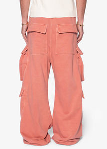 Pantalon cargo large pour homme en corail, taille élastique avec cordon de serrage, plusieurs poches, style décontracté d'été, tissu en toile - Product Image 3