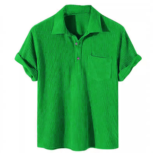 Polo de Manga Corta de Punto Casual para Hombre, Color Azul Sólido, Cuello Camisero, 100% Algodón, Transpirable, Top de Verano - Product Image 6
