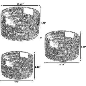Set of 3 Round Seagrass <b>Baskets</b> with Convenient Handles Handmade <b>Storage</b> <b>Basket</b> Wholesale eco-friendly Made in Vietnam - Product Image 3
