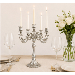 5 Arm Silver Metal Candelabra <b>Tall</b> Candlestick Holder For Wedding <b>Table</b> Centerpiece Elegant Baroque Style Wholesale Hotel Event - Product Image 2