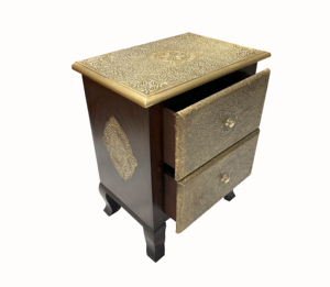 Table de chevet moderne en bois indien artisanal, écologique, avec 2 tiroirs |   Meuble d'appoint de luxe gaufré pour table de chevet - Product Image 5