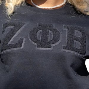 Zeta Phi Beta All <b>Black</b> ZPHIB Chenille Sweatshirt Unisex Greek Letter Premium Casual Streetwear <b>Fleece</b> - Product Image 4