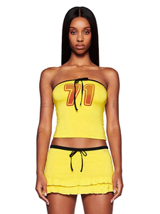 2024 Summer New Arrival Women's Customized Logo Two-Piece Set Short Tops and <b>Mini</b> Skirt with Drawstring Strap Sleeveless Bra - Product Image 5