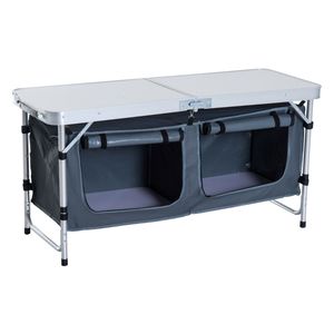 47\" Aluminum Portable <b>Camping</b> Table Foldable Picnic Table Handle <b>Storage</b> Silver Trestle for Kitchen Use Plastic Metal Material - Product Image 1