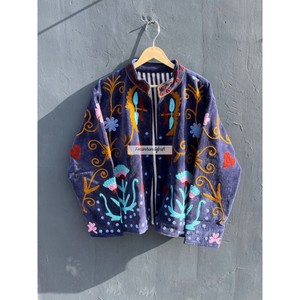 Women's Casual Jacket Flowers Embroidery Jacket Handmade Suzani Jacket <b>Coat</b> Soft Velvet Short Unisex Jacket - Product Image 4