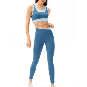 Conjunto de Yoga para Mujer de Primera Calidad, Duradero, de Spandex/Poliéster, Transpirable, con Logotipo Frontal, Cintura Alta, 2 Piezas - Product Image 1