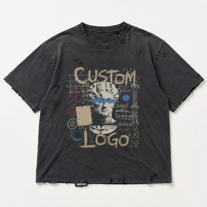 เสื้อยืดวินเทจฟอกสีสไตล์ดิสเทรส 250GSM ผ้าฝ้ายเฟรนช์เทอร์รี่ 100% หนานุ่ม ทรงโอเวอร์ไซส์ ทรงบ็อกซี่ สตรีทแวร์ สำหรับผู้ชาย - Product Image 1
