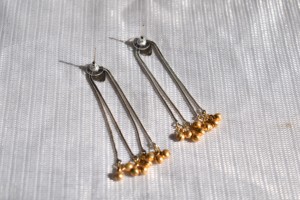 Silver Plated Kashmiri Style Long Stud <b>Earrings</b> With Golden Ghungroo Brass Studs For Women Wedding Wear Gift - Product Image 5