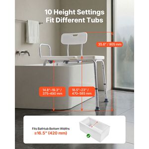 Sedia da doccia resistente con capacità di 180 kg, con braccioli, schienale, fessura per tenda e altezza regolabile, panca di trasferimento per vasca da bagno - Product Image 4