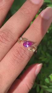Women's Plated Zircon Ring Pear Cut Prong Setting Plant Pattern Romantic Engagement Gemstone Ring - Product Image 4