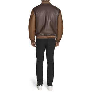 Men's Brown PU Leather Bomber <b>Jacket</b> With Button Closure Regular Fit Casual Style Turn-down Collar Autumn Wear - Product Image 3