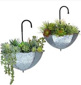 Pot de fleurs suspendu en métal avec suspension par corde, décoration intérieure, plafond, balcon, salon, support pour plantes, finition grise moderne. - Product Image 2