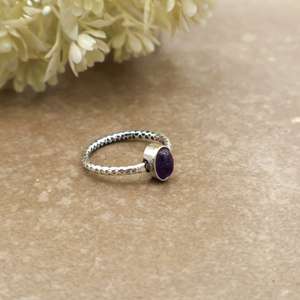 Brass 925 <b>Silver</b> Plated Natural Oval Amethyst Bezel <b>Set</b> Handcrafted Textured Band Bohemian Purple Gemstone Statement <b>Ring</b> Unisex - Product Image 2