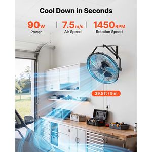 Ventilatore da Parete in Metallo da 18 Pollici con Protezione IP44, 3 Velocità, Lunga Distanza di Flusso d'Aria, Rotazione Regolabile, Tipo di Spina AU - Product Image 2