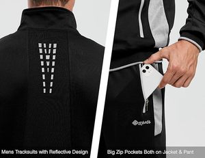 Conjunto Deportivo para Hombre Spenta, Chaqueta Negra con Cuello Alto y Bolsillos con Cremallera, Pantalones con Cordón Ajustable, Corte Regular, Estilo Deportivo - Product Image 3