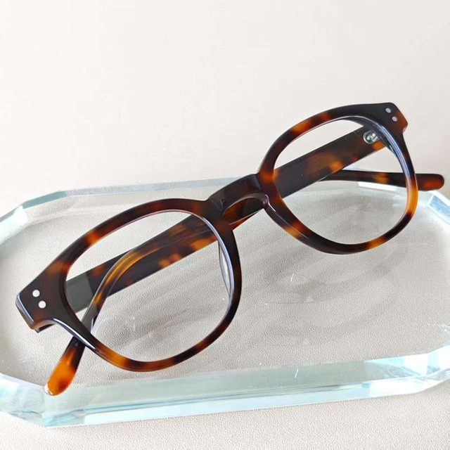 Tortoise Round Eyeglasses Frames Unisex Acetate Optical Glasses Full Rim Ready Stock