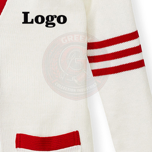 Cardigan en tricot blanc et rouge pour fraternité et sororité, à manches longues et boutons, pour hommes et femmes, pull à col en V pour hommes, tenue universitaire - Product Image 5