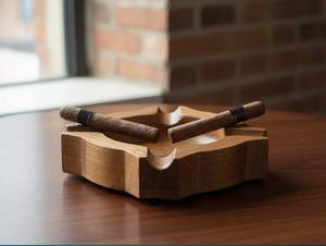 Cendrier en bois d'acacia gravé, forme personnalisée, design moderne, avec poignée facile pour utilisation en voiture, modèle étoile - Product Image 2