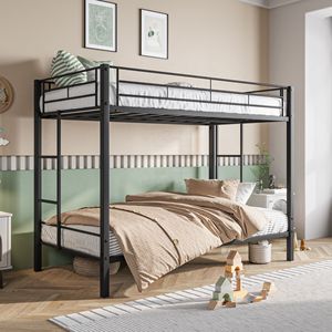 Letto a Castello in Metallo Nero Resistente con Ripiano e Supporto a Doghe, Non Richiede Box Spring - Product Image 1