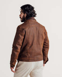 Veste en cuir véritable marron pour homme, col rabattu, coupe classique, style décontracté, tendance automne - Product Image 2
