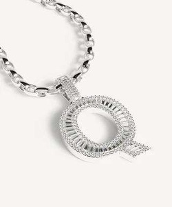 Pendentif lettre Q en alliage plaqué rhodium, serti de diamants taille émeraude, style hip-hop, cadeau unisexe - Product Image 5