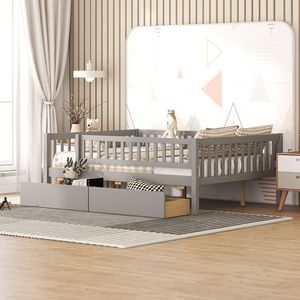 Divano letto matrimoniale in legno con due cassetti, colore grigio - Product Image 1