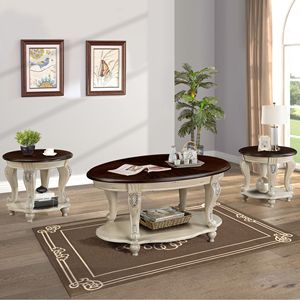Beige ESP 3-Piece Coffee Table Set Two End <b>Side</b> Tables with Living Room Coffee Table for Office or Apartment - Product Image 1