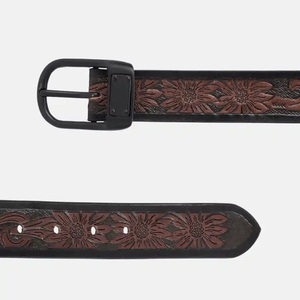 Genuine leather cowboy belt Handmade <b>Tooled</b> Carving belt Custom Floral <b>Engraved</b> <b>Tooled</b> Leather Belt Professional style belt - Product Image 5