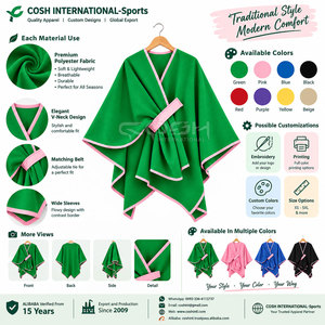 เสื้อคลุมยาวสีเขียวแบบมีขอบสีชมพู แขนทรงปีกค้างคาว คอวี ปิดด้วยเข็มขัด สวมใส่สบายๆ สำหรับพี่น้องสมาคมนักศึกษาหญิง Cosh International - Product Image 6