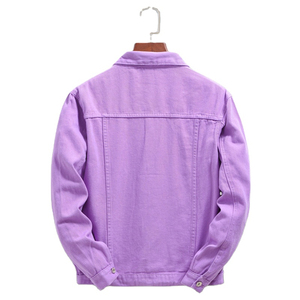 High Quality Men's Purple <b>Denim</b> Jacket Casual Button Front Solid Color Regular Fit Spring Style Cotton Woven <b>Coat</b> - Product Image 3