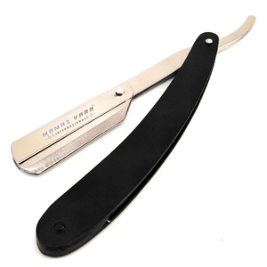 Rasoir droit professionnel pour barbier, noir et argenté, en acier inoxydable, rasoir à lame affûtée pour la barbe - Product Image 4