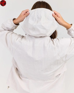 <b>Women's</b> Off White Utility <b>Jacket</b> Hooded Zip Up Windproof Coat Long Sleeve <b>Spring</b> Outwear Outdoor Windbreaker <b>Jacket</b> - Product Image 4