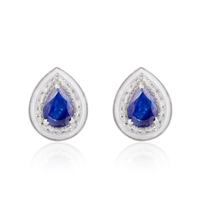 14K White Gold Pear Cut Blue Sapphire Solitaire Halo Stud <b>Earrings</b> - Product Image 2