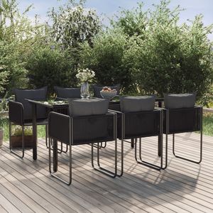 Conjunto de Comedor de Jardín de Ratán PE Negro con Asientos Medianos - Product Image 1