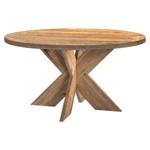 Modern Natural Solid Teak Round Dining <b>Table</b> 150cm Outdoor Garden Furniture with <b>Table</b> <b>Top</b> for 6 Persons - Product Image 1