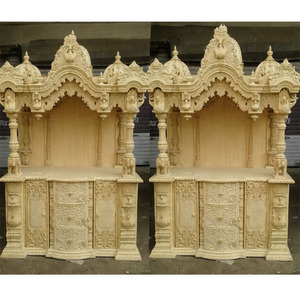 Mandir en bois de teck moderne poli naturellement, sur mesure, pour la décoration intérieure, armoire de prière sur pied, taille personnalisée, Washington - Product Image 1