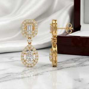 4.60CTW <b>Emerald</b> and Pear and Round Prong, Statement <b>Drop</b> Linear <b>Earrings</b> - Product Image 3