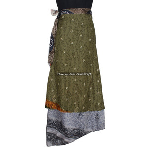 Vintage Sari Magic Wrap <b>Skirt</b> Women Boho Hippie Ladies New Silk Dress From India Women Wear Vintage Silk Sari Long Length Wrap - Product Image 6