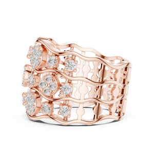 แหวนเพชรลายดอกไม้สีโรสโกลด์ เพชรทรงกลมเจียระไนแบบบริลเลียนท์ เพชรธรรมชาติ เครื่องประดับหรูหราสำหรับผู้หญิง - Product Image 2